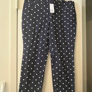 NWT Banana Republic Sloan Pants Navy Blue White Polka Dot Pants Size 12